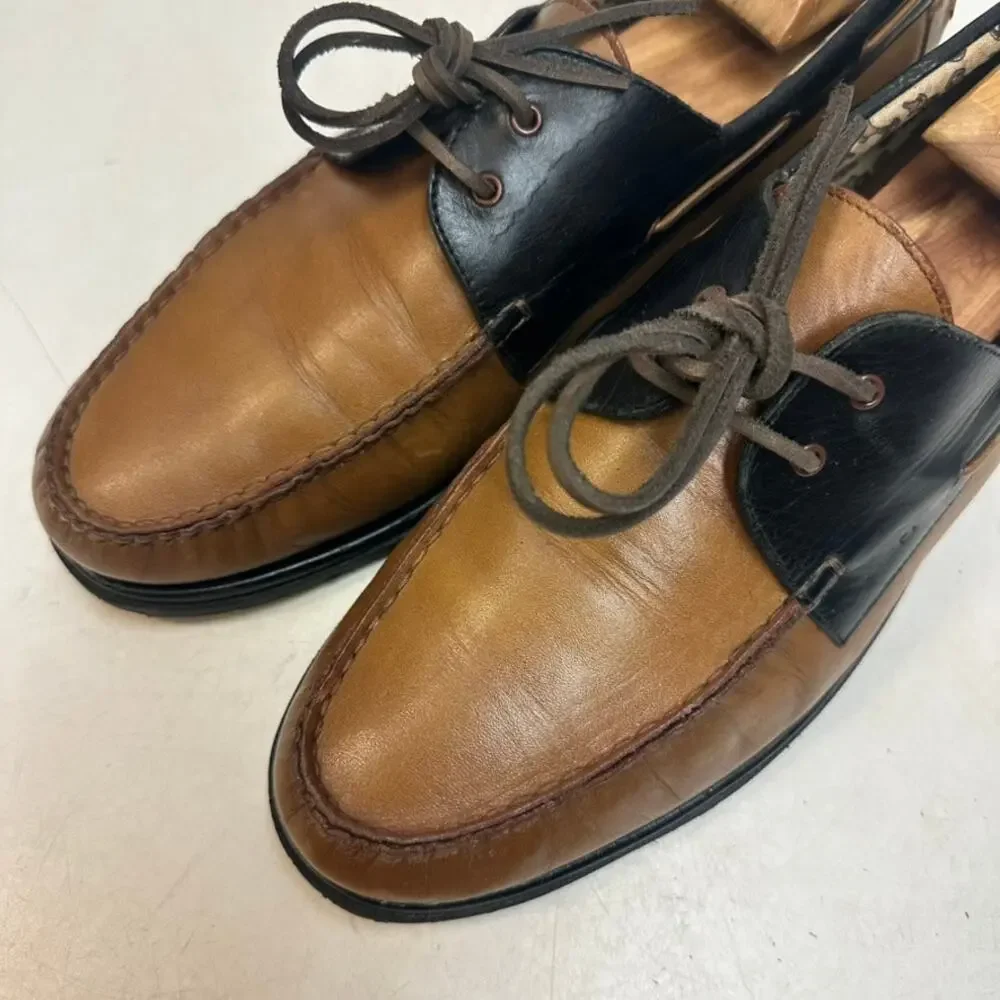 FULLY RESOLED Gucci Boat Shoes Brown Black Made in Italy Vintage EU 45 US 11.5